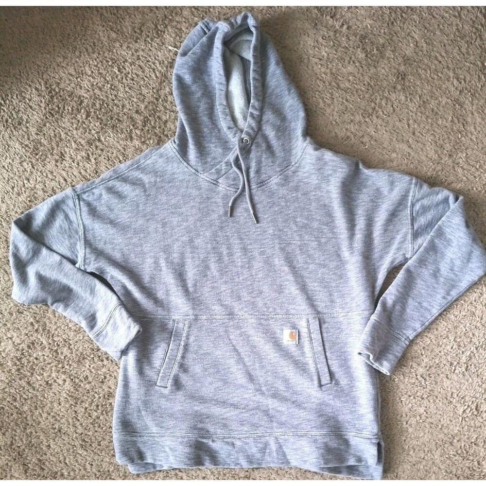 Carhartt Newberry Hoodie Pullover Sweatshirt Womens Medium 8/10 Gray Fleece Logo